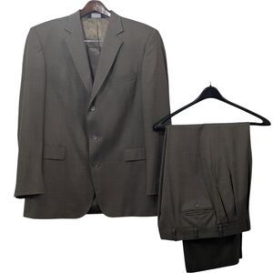 Stafford Pure Wool Taupe Brown Blue Plaid Mens 2 Pcs Suit Blazer 44 LG / 38x30